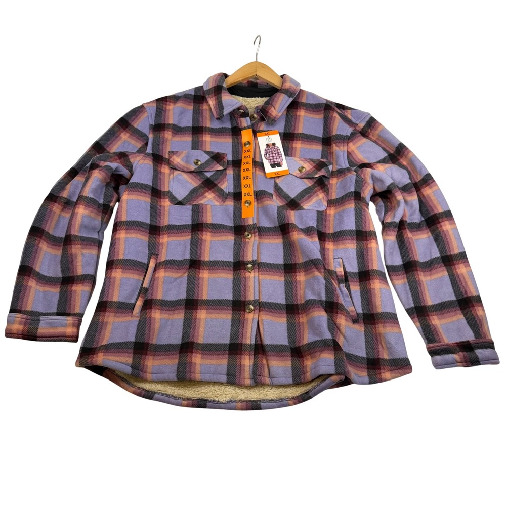 Sage Collective Purple Plaid Sherpa Lined Fleece Shirt Jacket Shacket XXL NEW